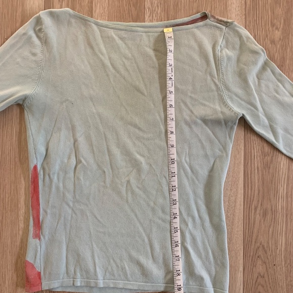 Artistic beaded light blue 3/4 sleeve top - Picture 8 of 9